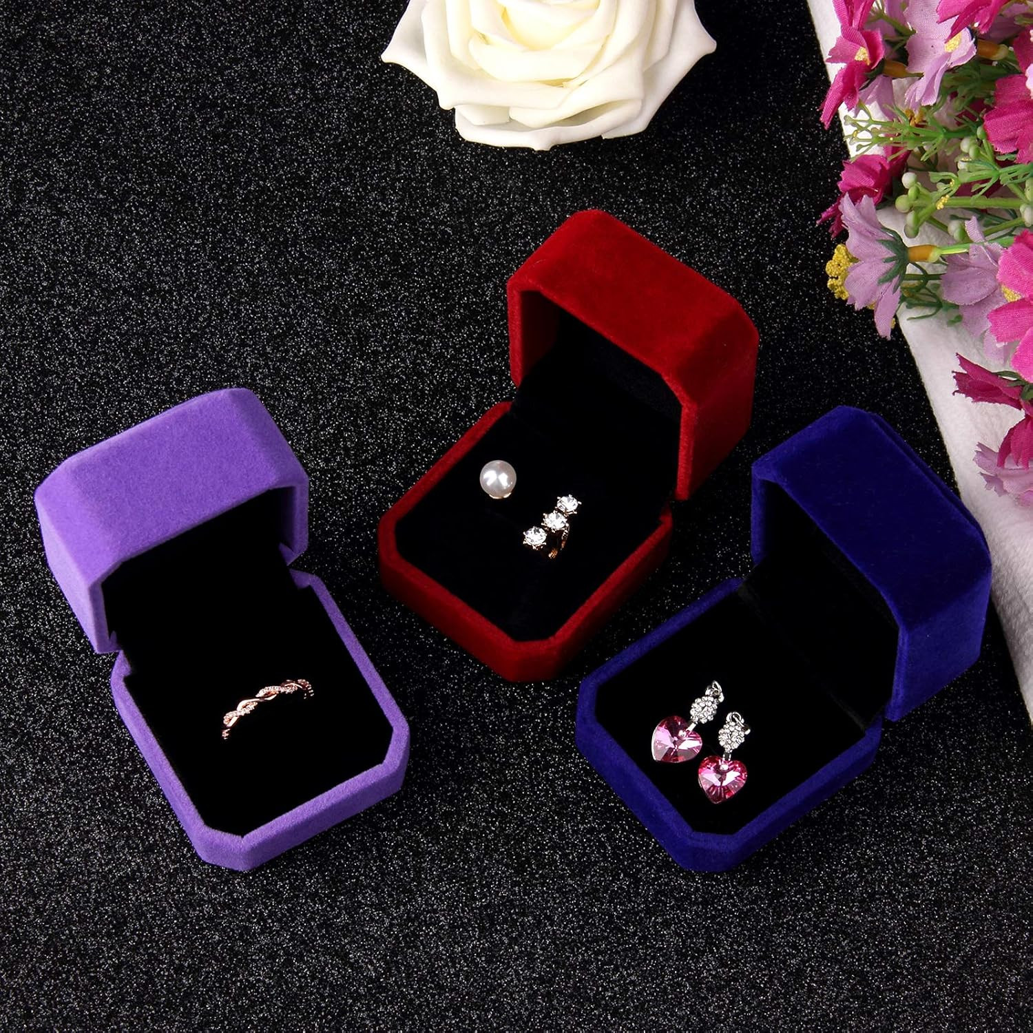 9Pcs Velvet Ring Box Earring Box Jewelry Gift Box Assorted Color
