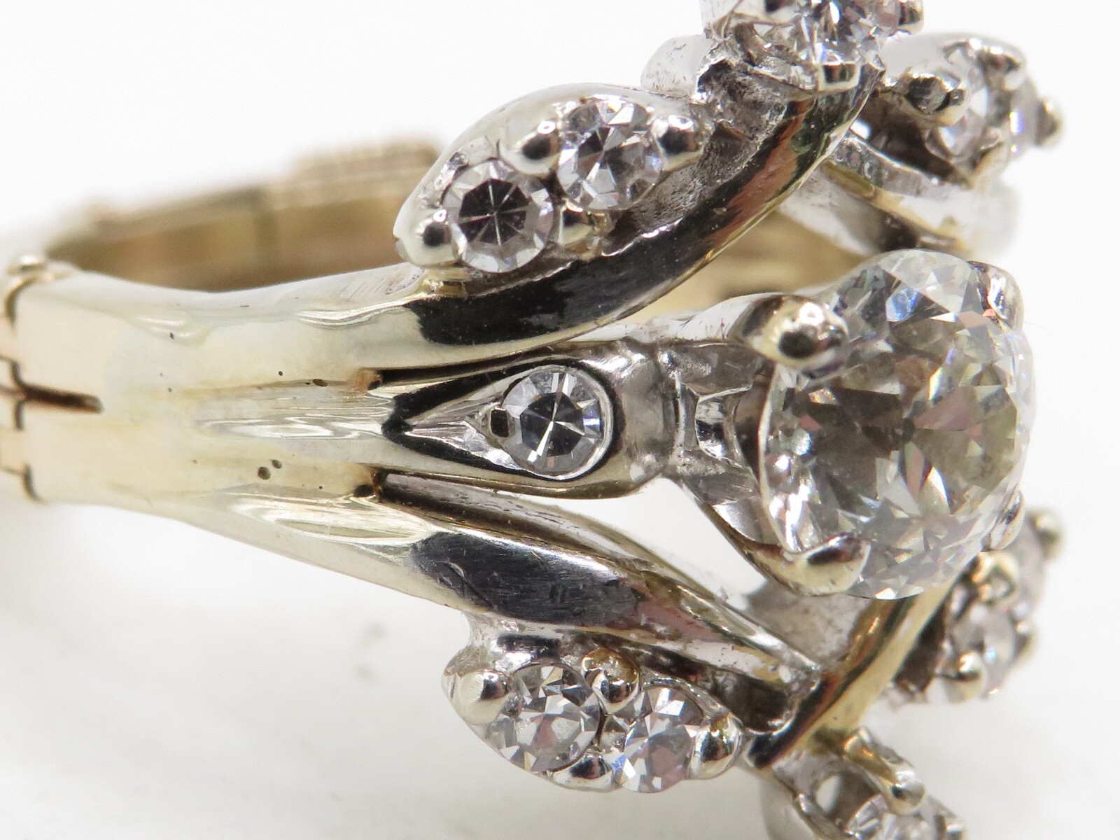 FINGER FIT 14k YELLOW GOLD EUROPEAN CUT DIAMOND RING w 12 ACCENT DIAMONDS SZ 6*