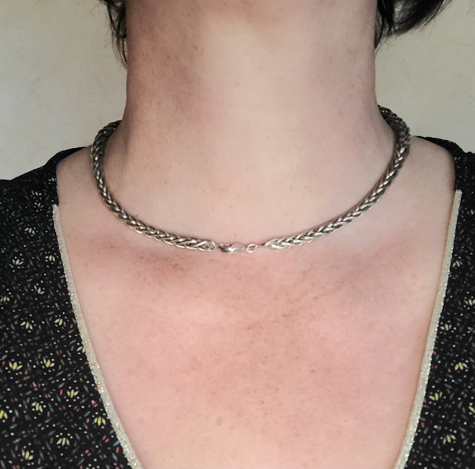 05J24 WOMEN’S PALM MESH 925 SOLID SILVER CHOKER CHAIN NECKLACE 69G