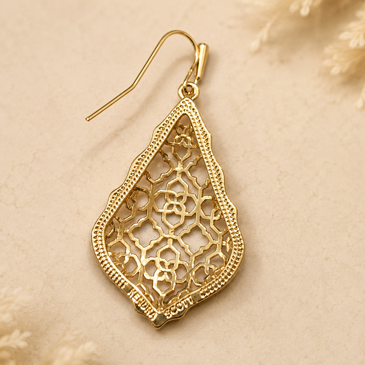 Kendra Scott 14K Gold Filigree Drop Earrings Teardrop Dangle Metal Statement New