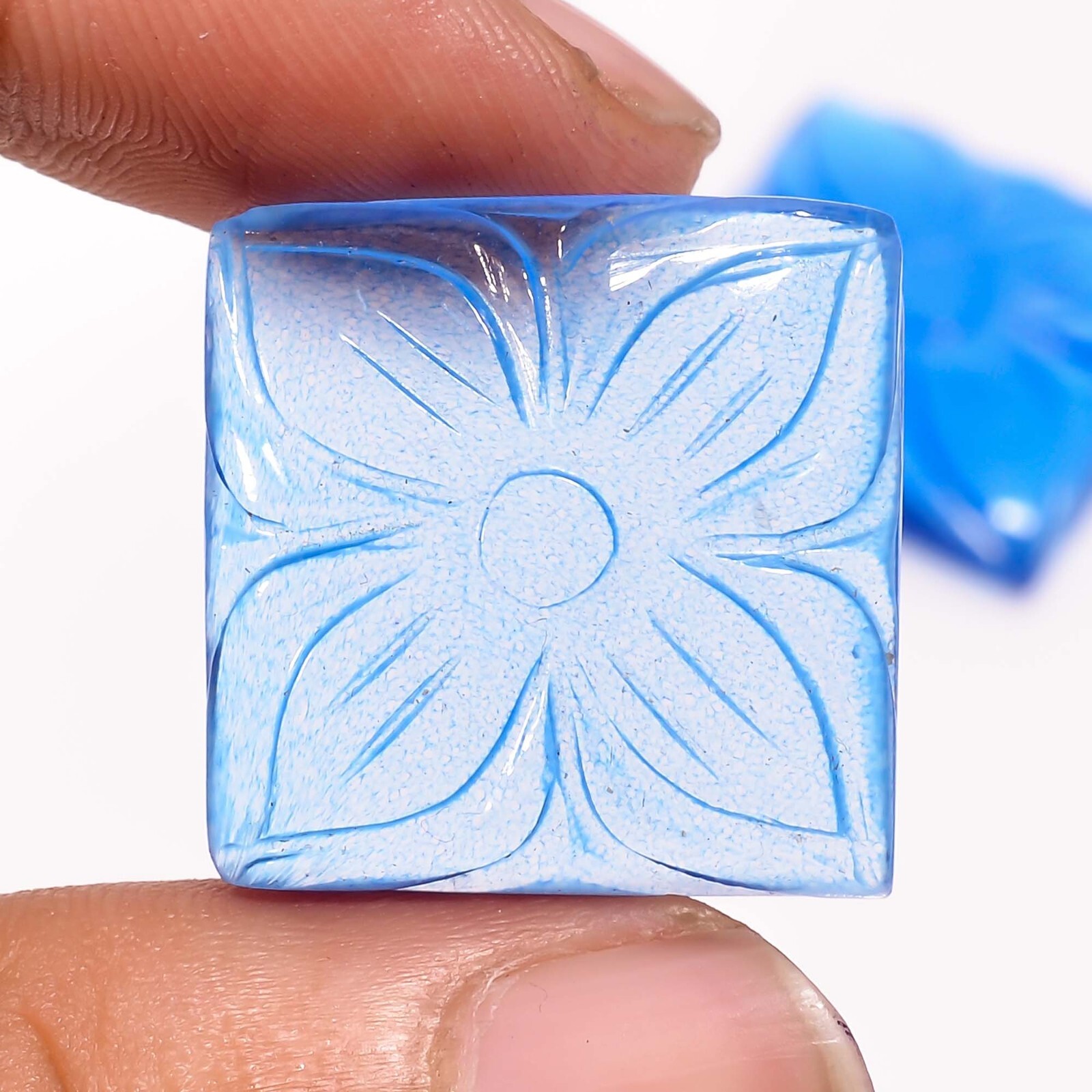 58.85 Ct. Blue Hydro Quartz Square Carved Gemstone 22X22 23X21 mm 2 Pcs A-2859