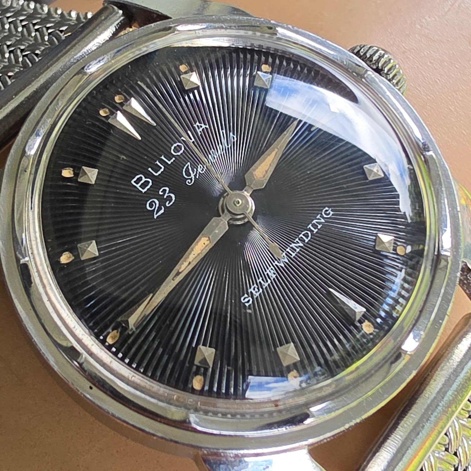 Vintage Bulova 23 “A” Men’s automatic watch sunburst dial 10BPAC USA 1950s