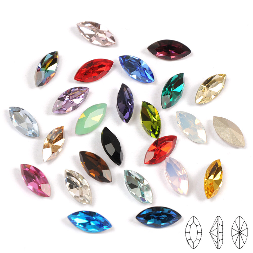 Glitter Crystal Nail Art Rhinestone Navette Colorful Strass Point Back Jewelry