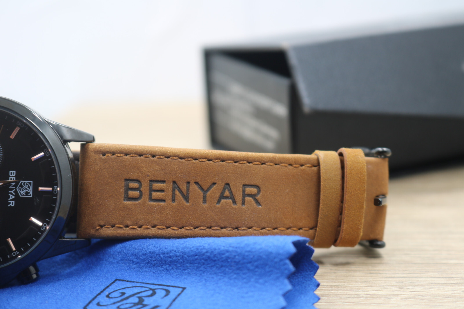 Benyar Moonphase Chronograph Men Watch Quartz Analog Casual Business Leather