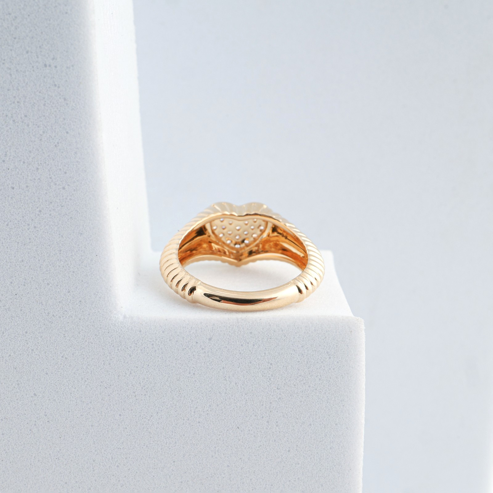 0.11 Ct Natural SI/H Round Pave Diamond Heart Ring Gift 18k Yellow Solid Gold