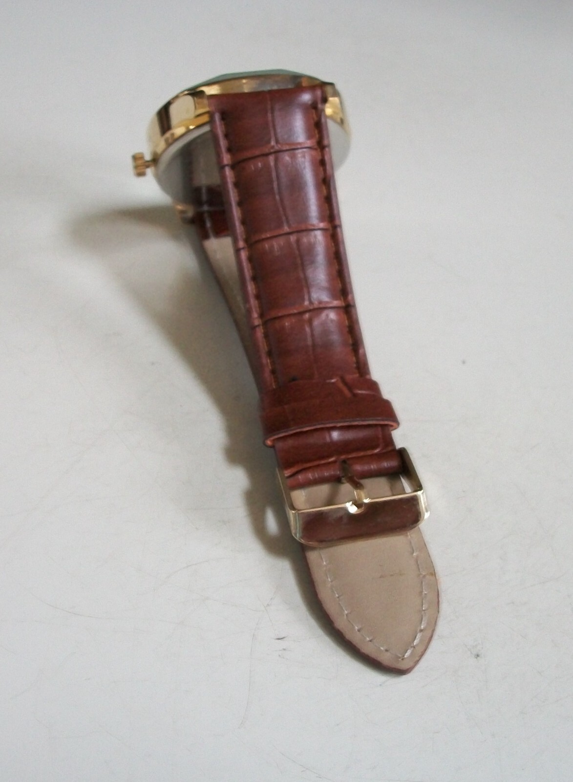 Men’s Gold Or Silver Black Or Brown Leather Band Day & Date Fashion Casual Watch