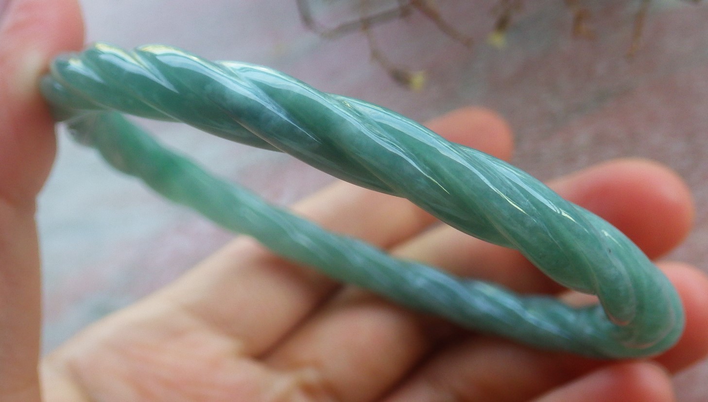 Video Certified Green 100% A JADE Jadeite Knotted Bangle Bracelet 61mm 手镯 705277