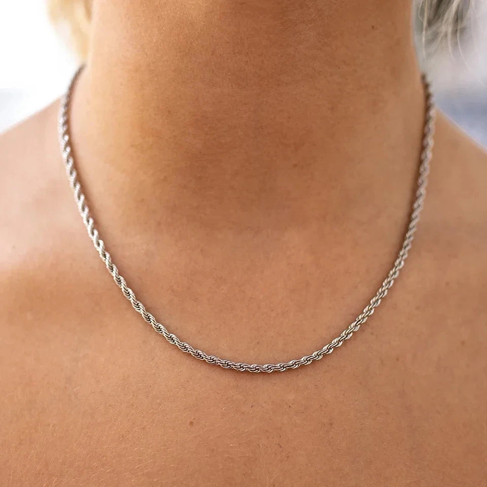 New Men’s Italian 4mm Diamond Cut Rope Chain Solid 925 Sterling Silver Necklace