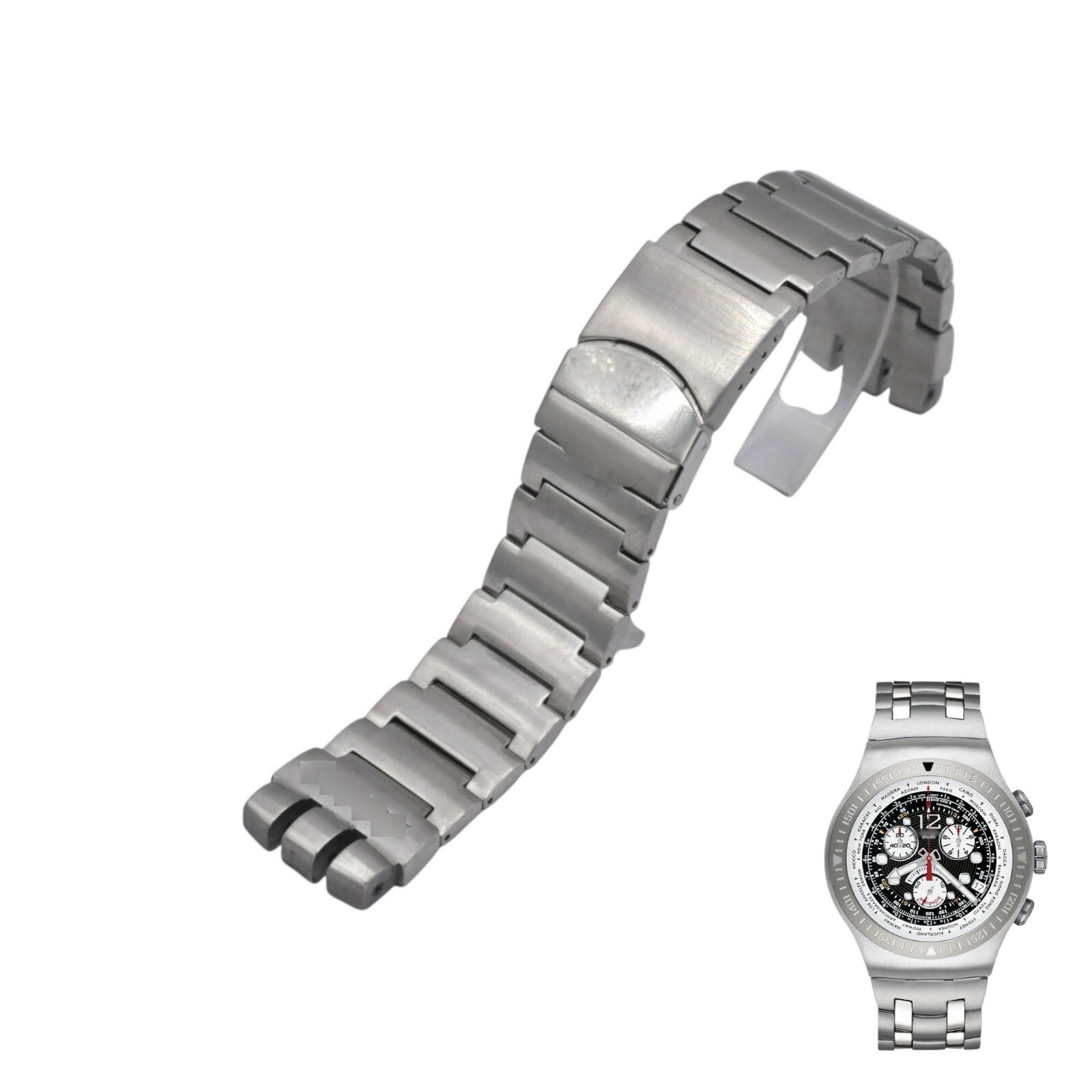 23mm Silver Color Steel Watch Bracelet For Swatch XL Irony The Chrono YOS414G