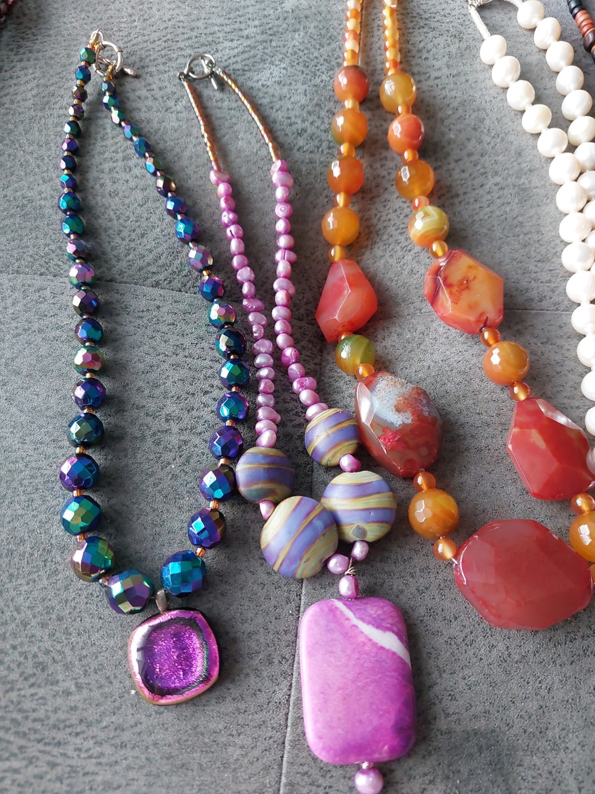 5 Hand Made New Bead Necklaces, Costume, Wood Resin Glass