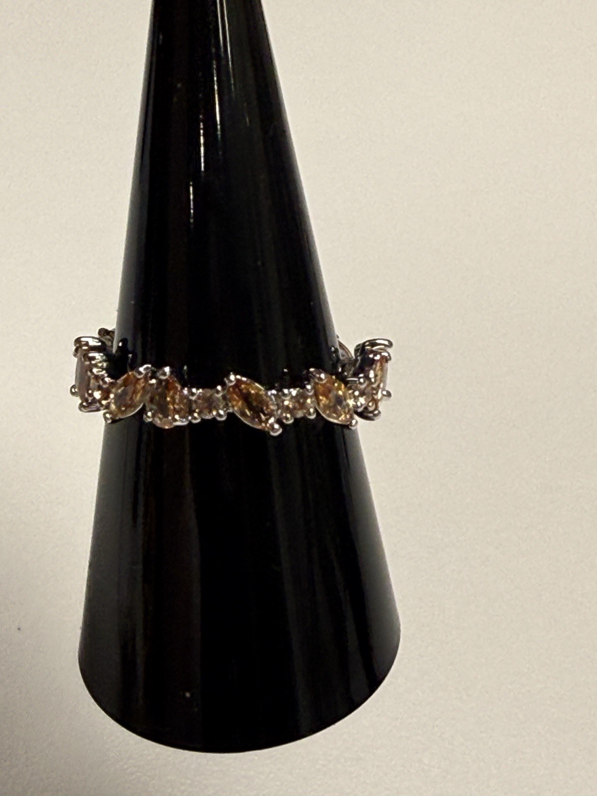 BP OG RG20891 Dark Smokey Topaz CZ Marquise Prong Rhodium Plated Band Ring 9