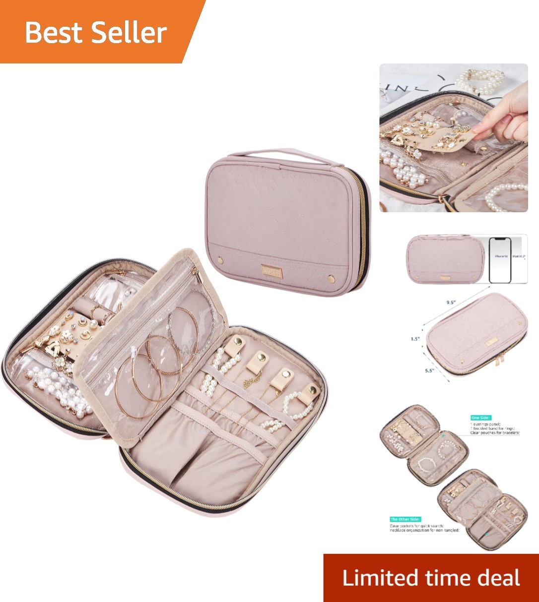 See-Through Travel Jewelry Case in Pink – Perfect for Rings, Necklaces & More