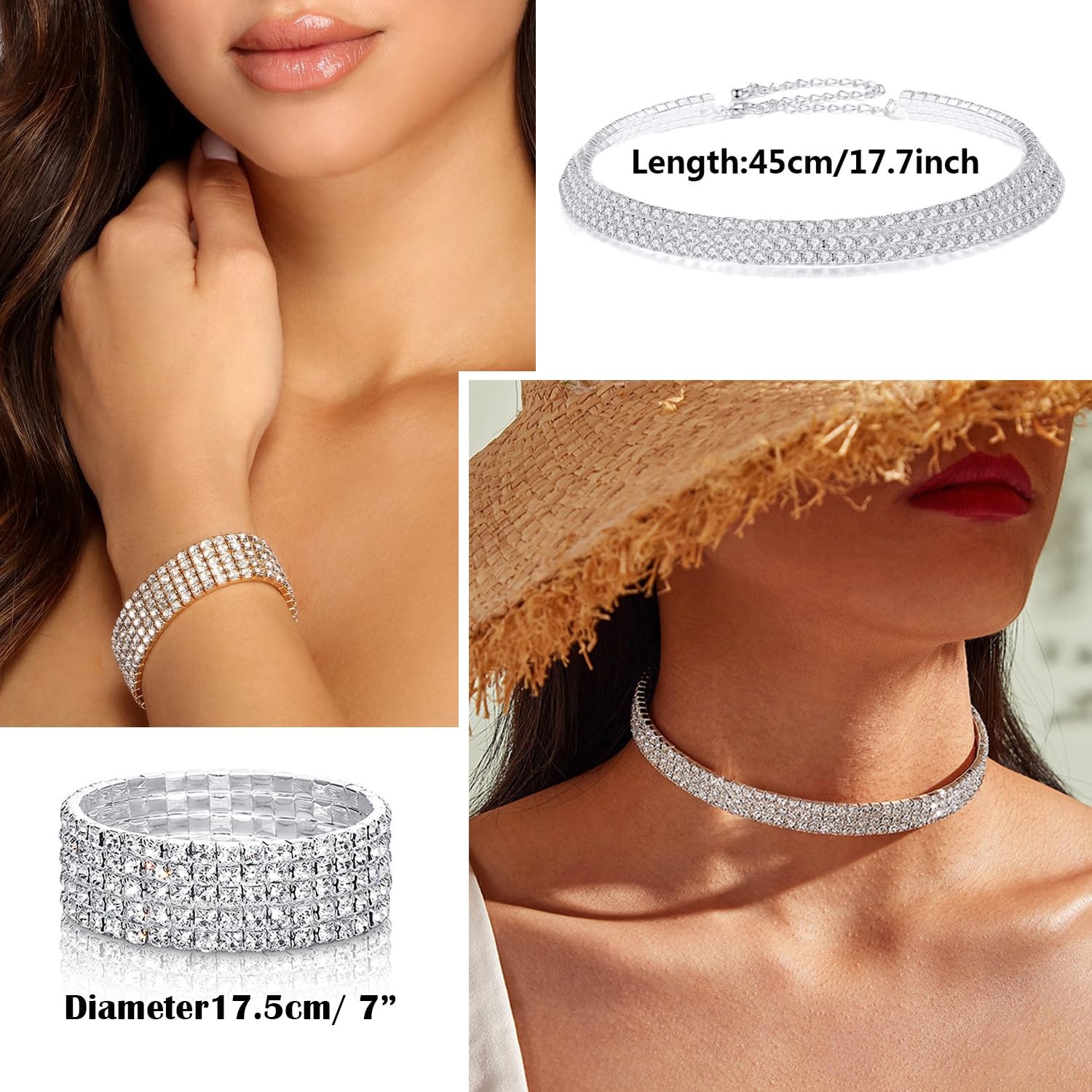 Rhinestone Jewelry Set for Women Wedding Bridal Triangle Bling Clutch Bag Gli…