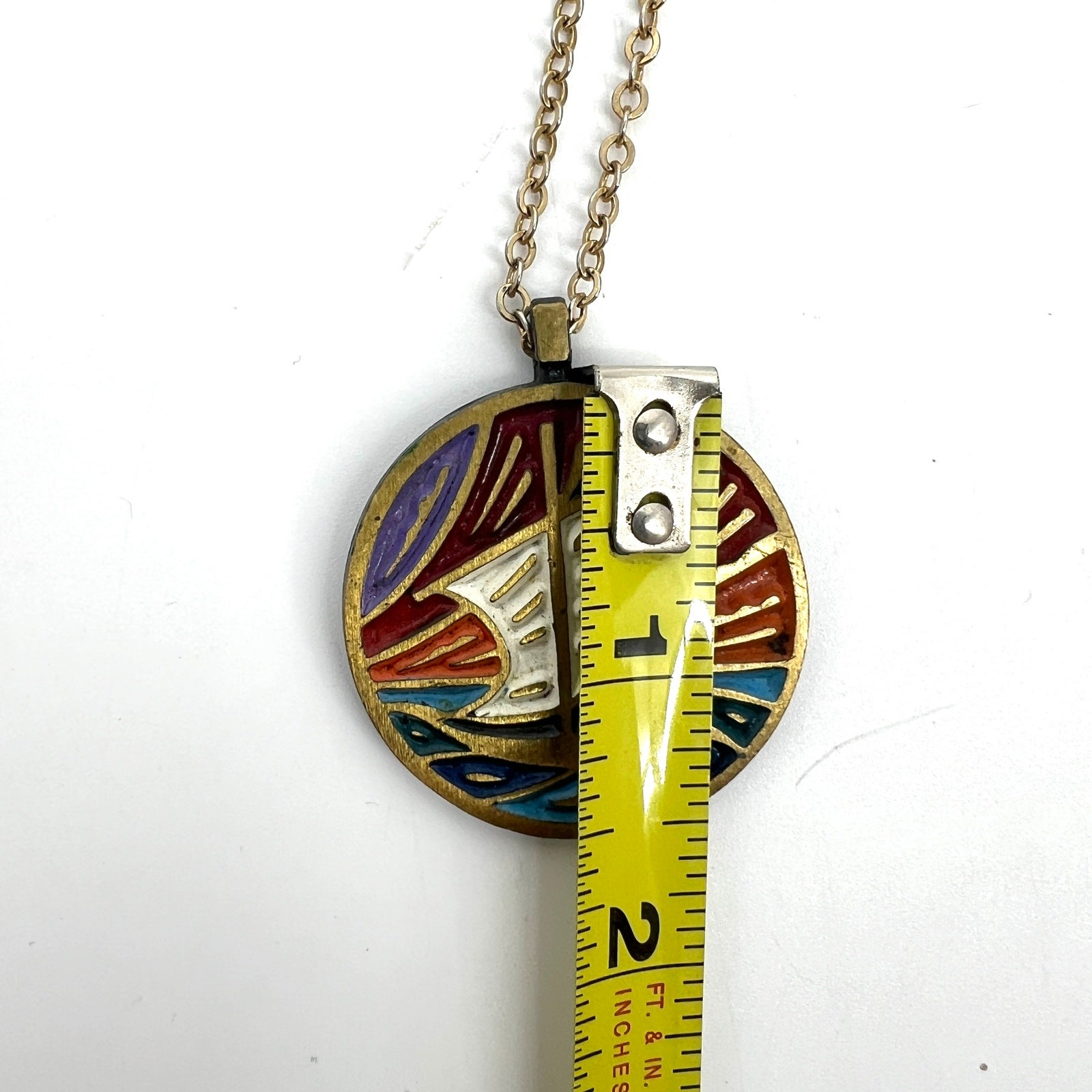 Vintage 1970 Enamel Medallion Terra Sancta Guild Israel Pendant 13″