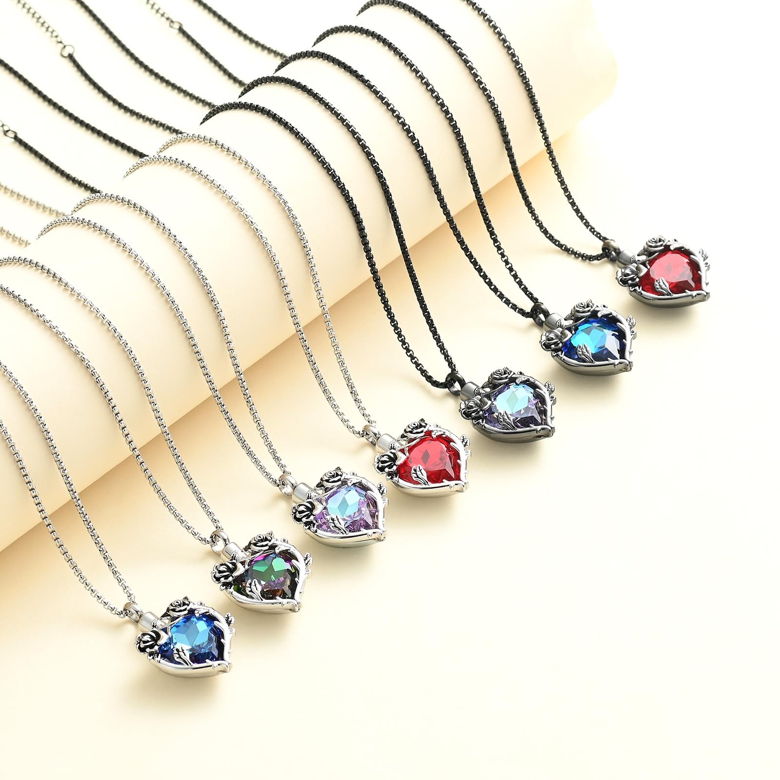 Rose Flower Cremation Urn Necklace for Ashes Heart Crystal Memorial Jewelry f…
