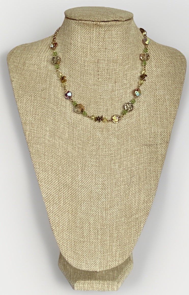 Vintage Adjustable Faceted Sparkly AB Crystal Necklace, 13-1/2″ to 17″