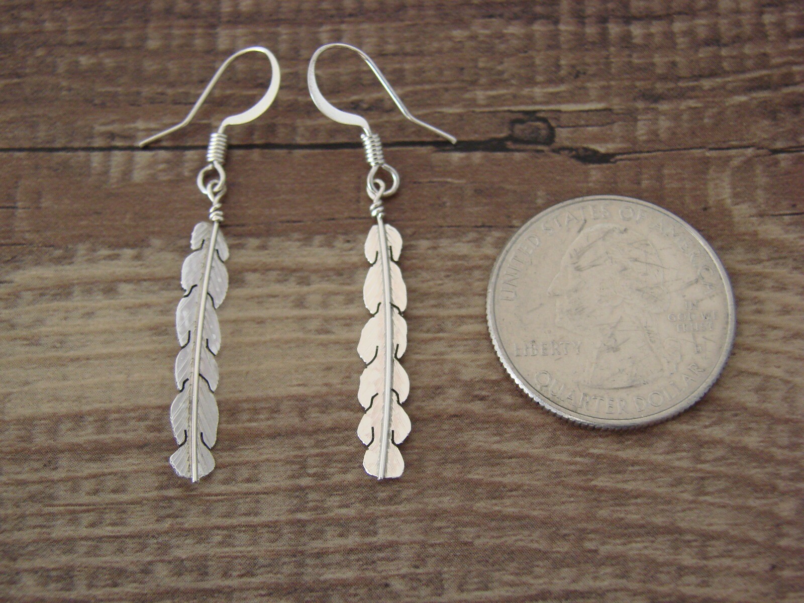 Native American Hand Stamped Sterling Silver Feather Earrings by Arviso
