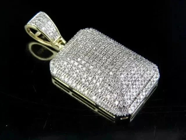 3CT Round Cut Lab Created Diamond Dog Tag Men’s Pendant 14K Yellow Gold Plated