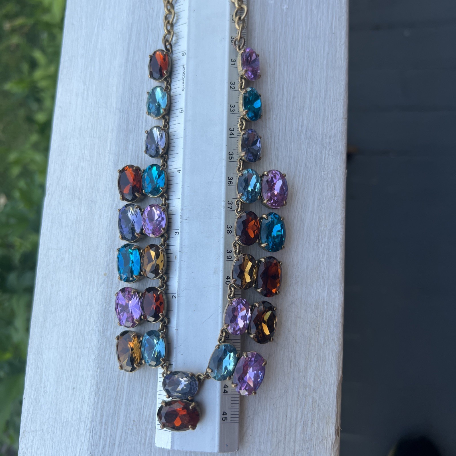 J.Crew Multicolor Blue Brown yellow Purple Collar Gold Crystal Necklace