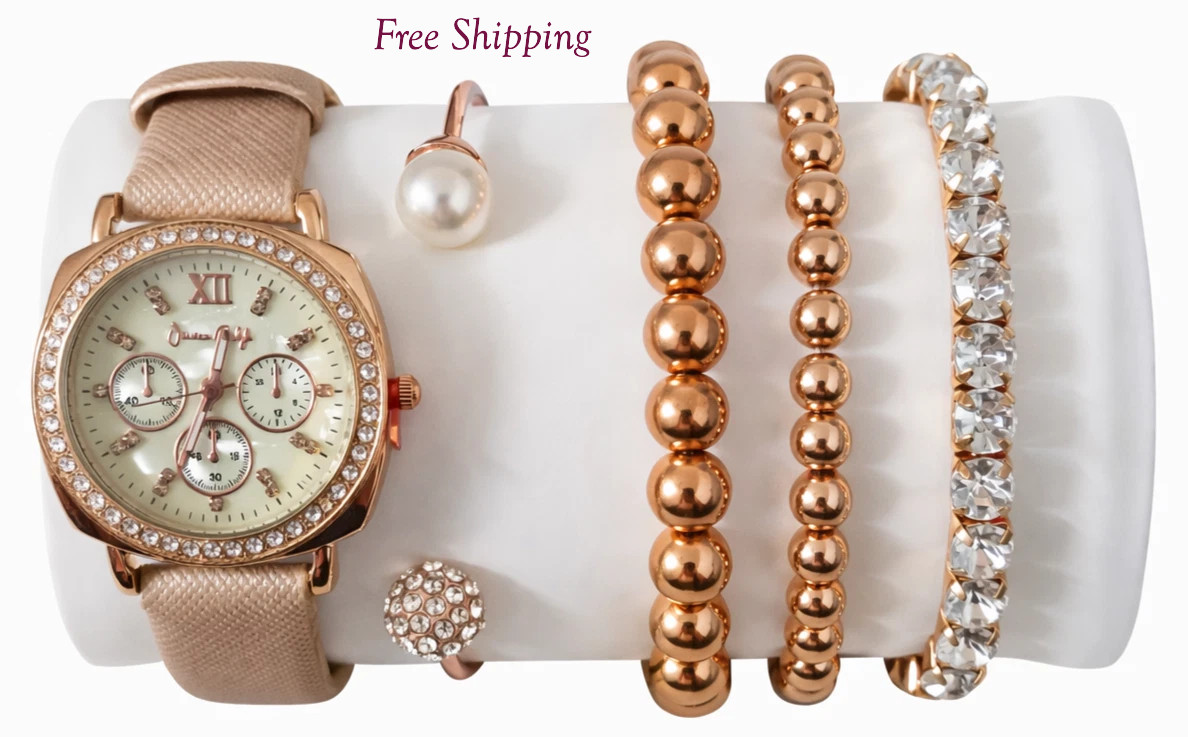 Jessica Carlyle Women’s Rose Gold Crystal Chronograph Watch Stainless Steel Brac