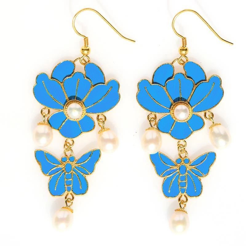 New Butterfly Flower Earrings Chinese Hanfu Ethnic