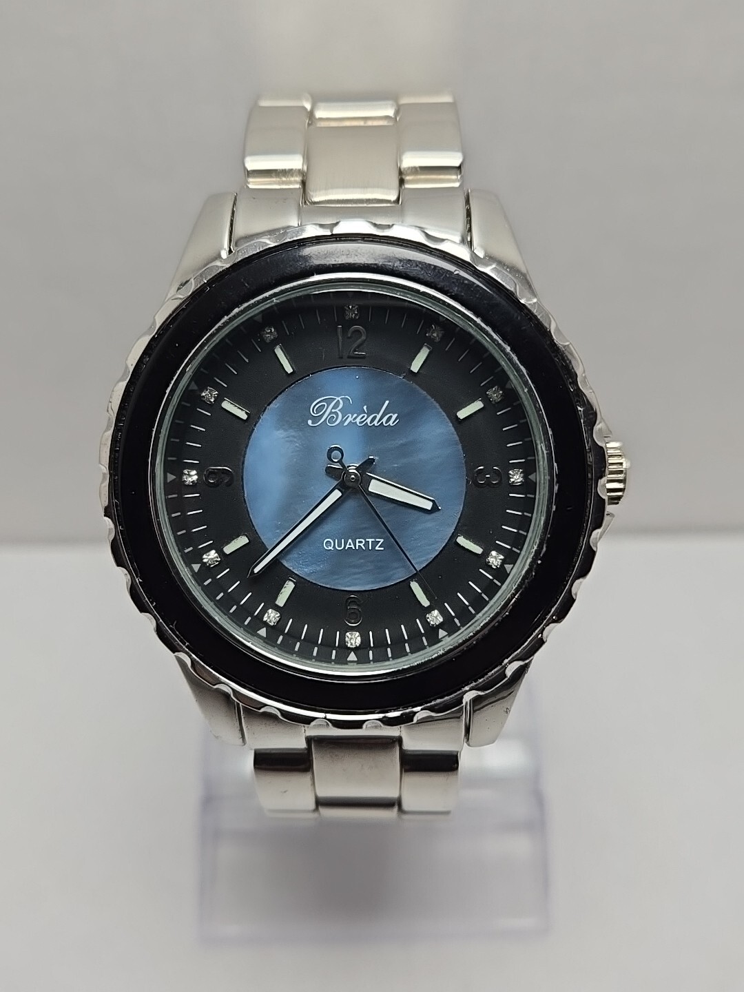 Mens Breda Watch 41mm Silver Tone Blue Mother Of Pearl Dial New Battery