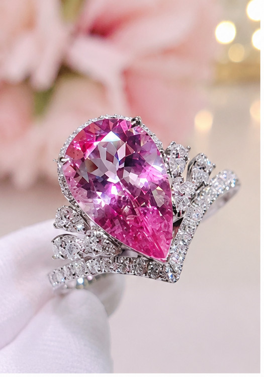 Natural Pink Sapphire & Diamond Wedding Gift Ring 14k White Gold 6 (Import Free)