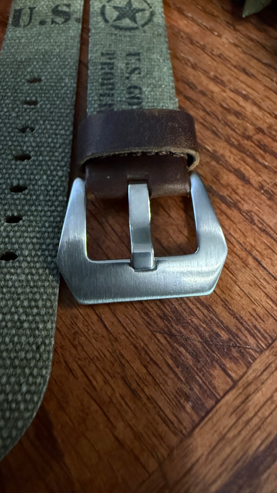 Custom Watch Strap US Military Olive Drab Canvas Leather 20 mm