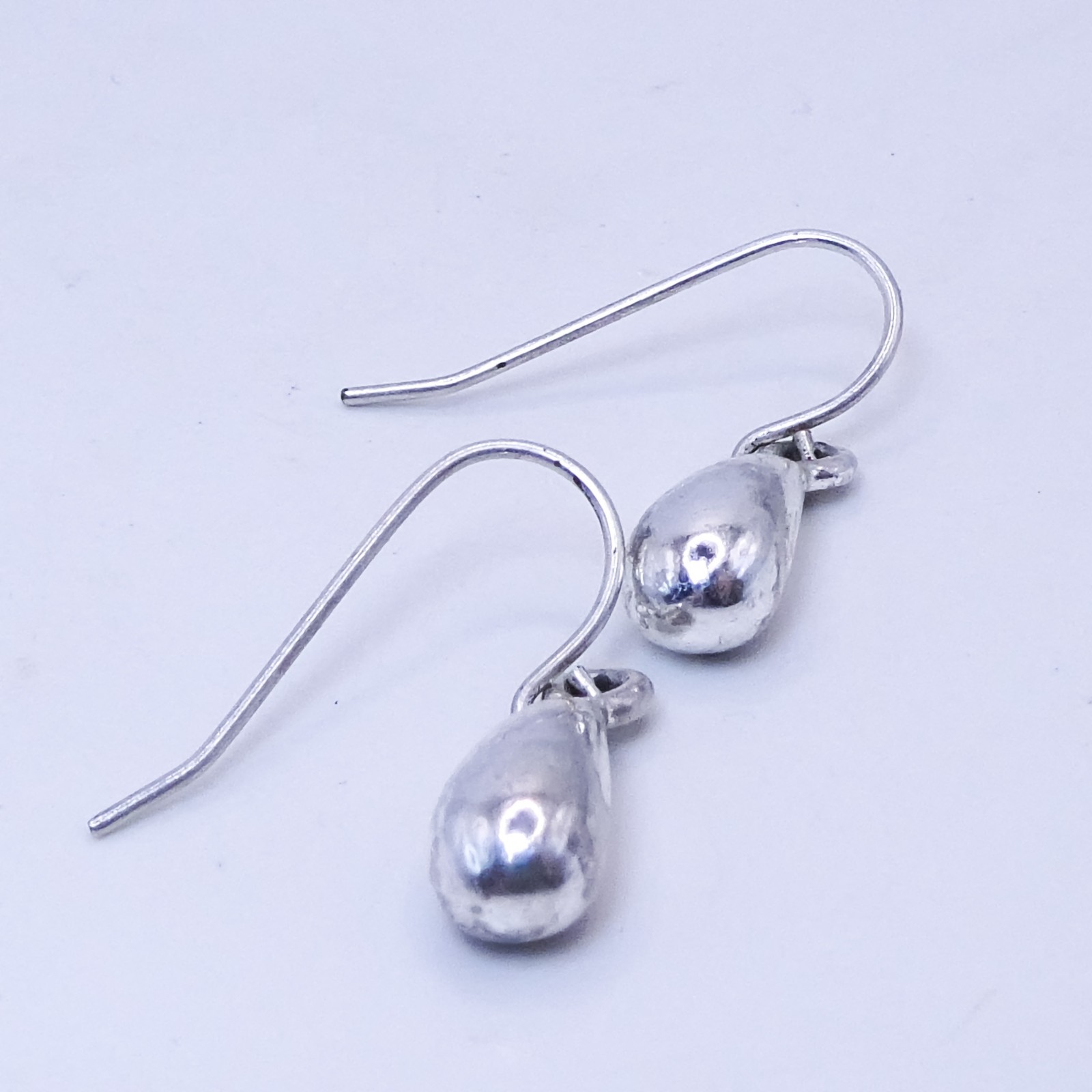 Silver Teardrop Drop Dangle Asymmetrical Vintage Sterling 925 1″ Earrings