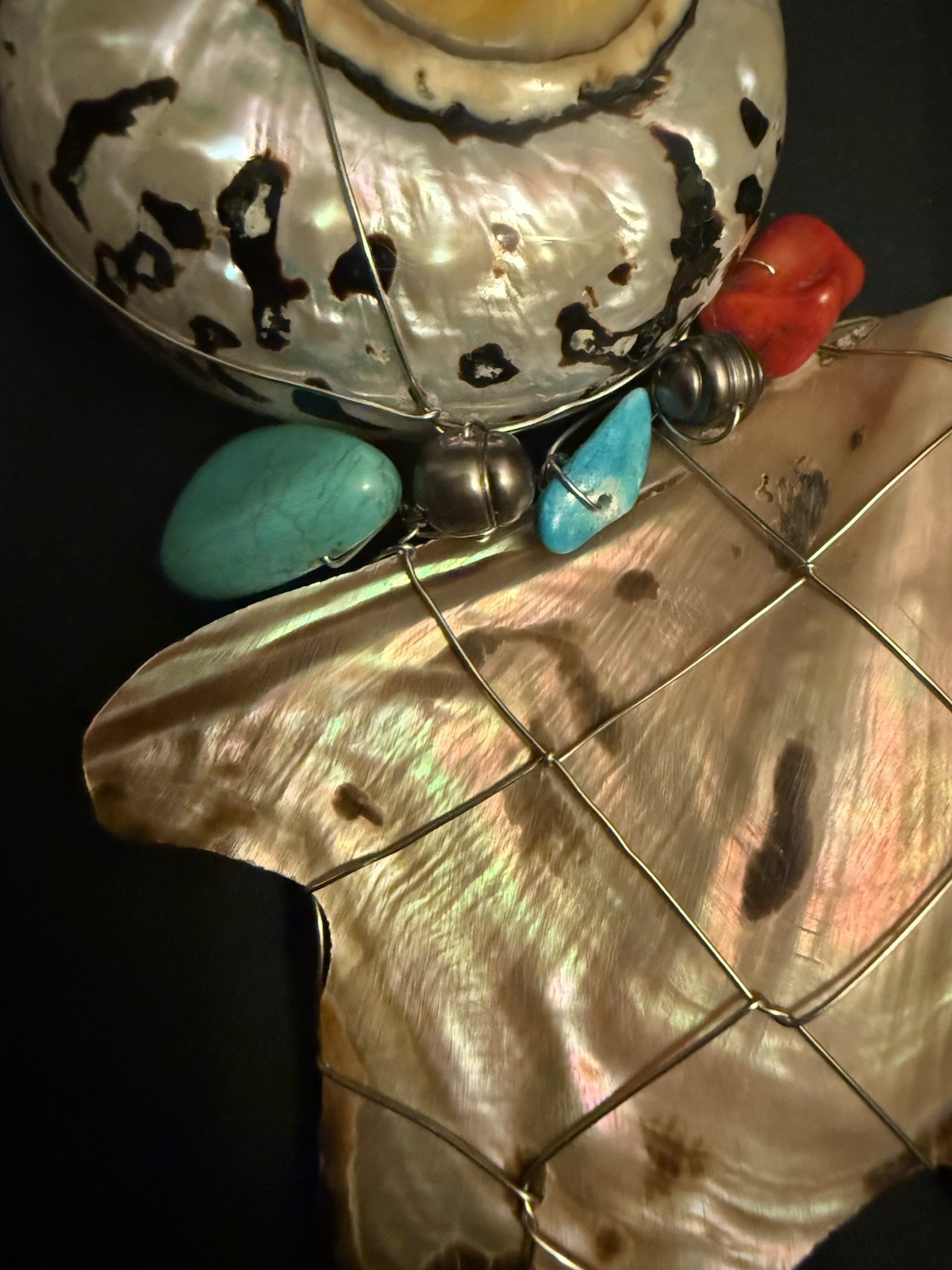 Nautilus Abalone Shell Turquoise & Beads Wire Wrapped Artisan Choker Necklace