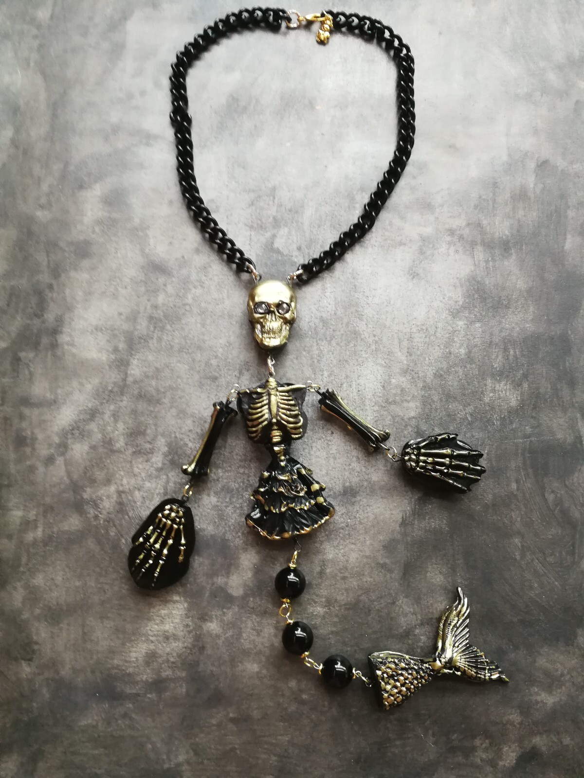 Santa Muerte Magic Macabre Necklace Pendant Skull Skeleton Siren Mermaid Jewelry