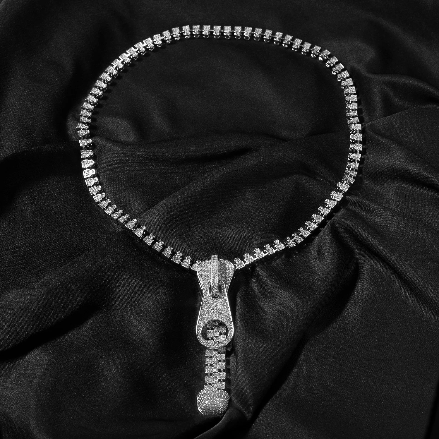 5AAA+ CZ Ice Out Hop Hip Bling Collar Zipper Chain Necklace 14k Gold Plated
