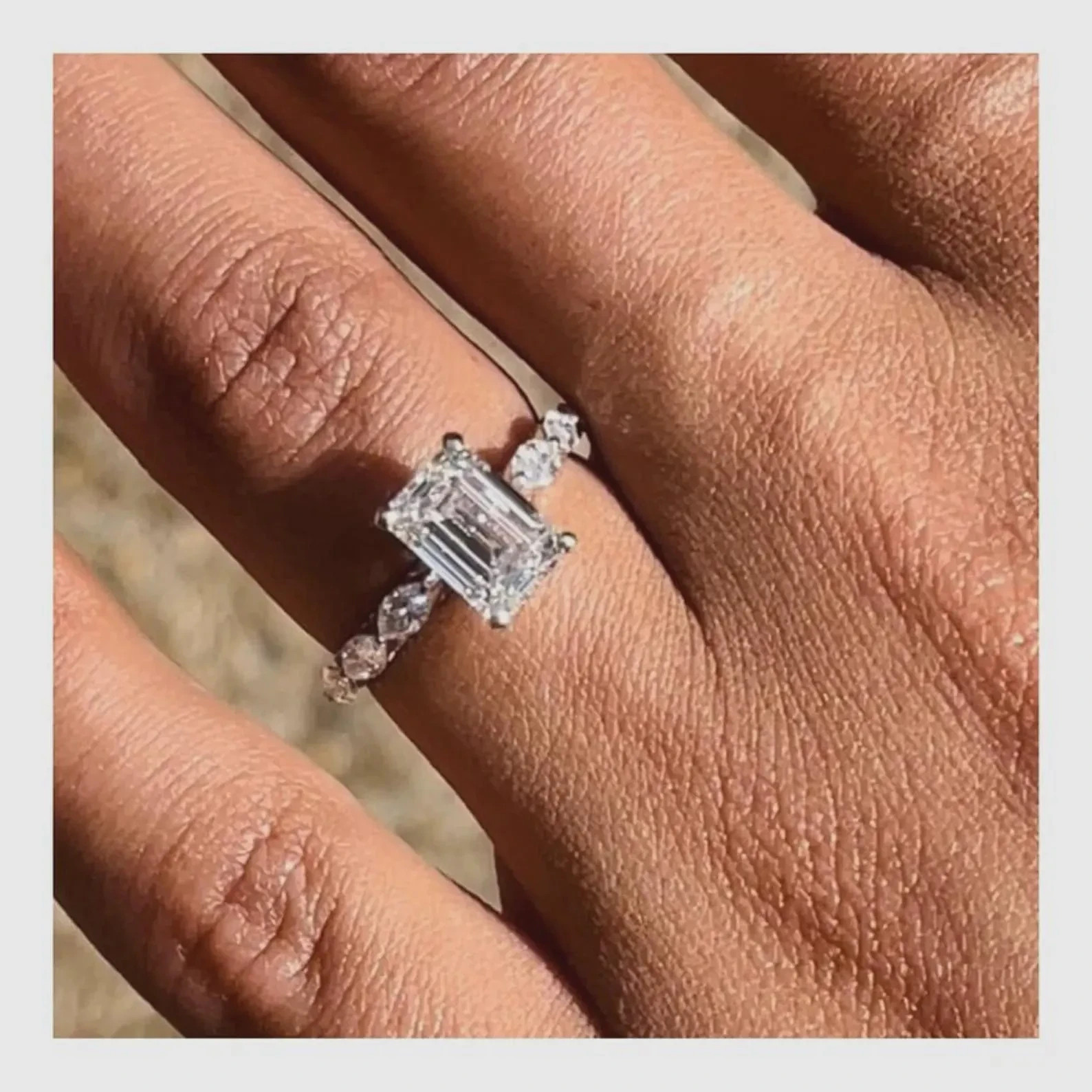 3.1CT Emerald Cut Moissanite Wedding Ring, Marquise Cut Accents Anniversary Gift