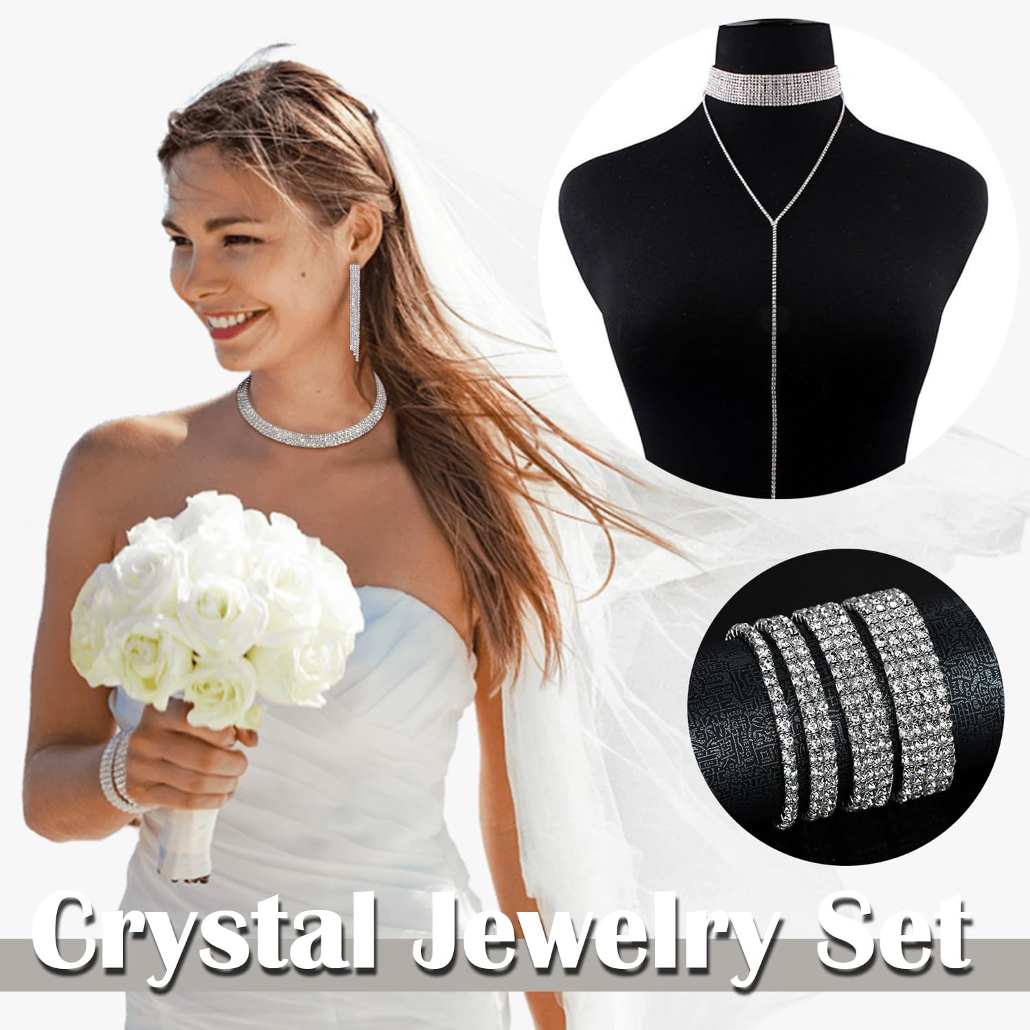 Rhinestone Jewelry Set for Women Wedding Bridal Triangle Bling Clutch Bag Gli…