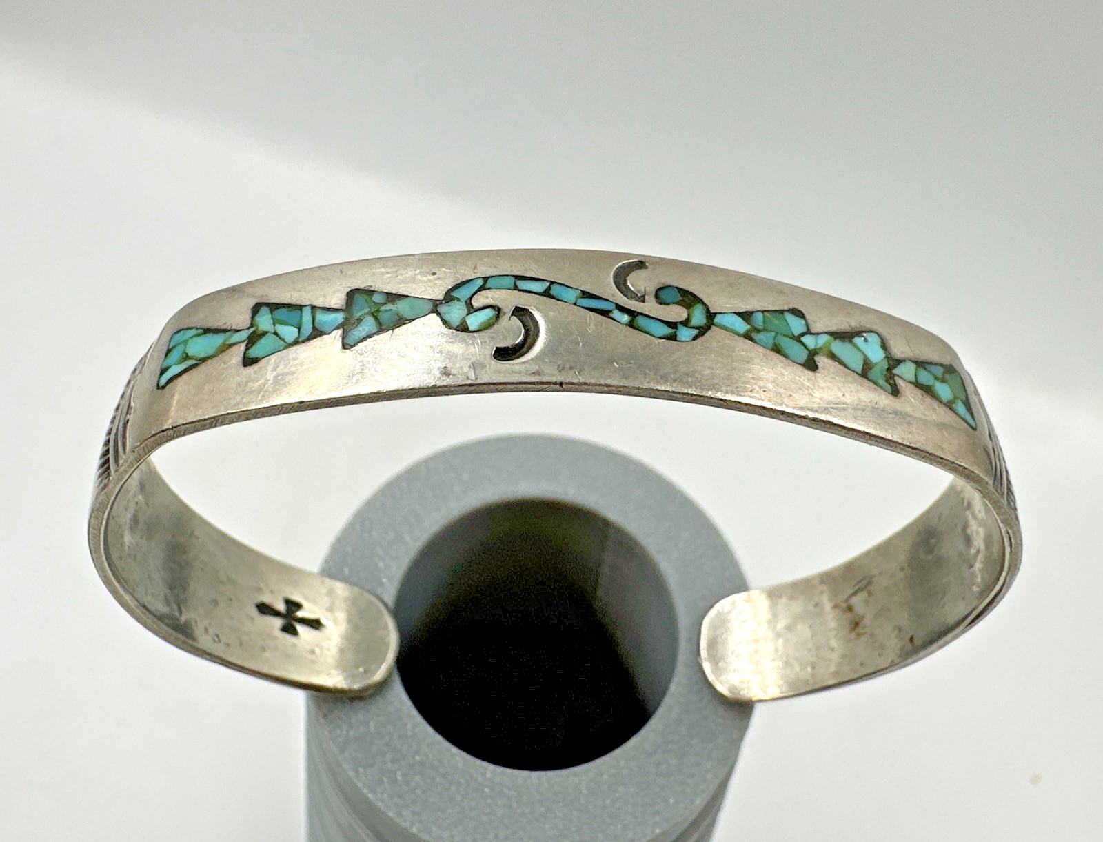 Vtg Gene Gibson Navajo Sterling Silver Turquoise Native American Cuff Bracelet