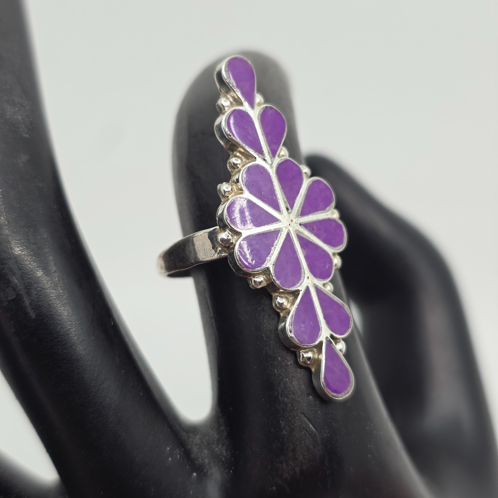 Zuni Sugilite Inlaid Sterling Silver Ring Size 8