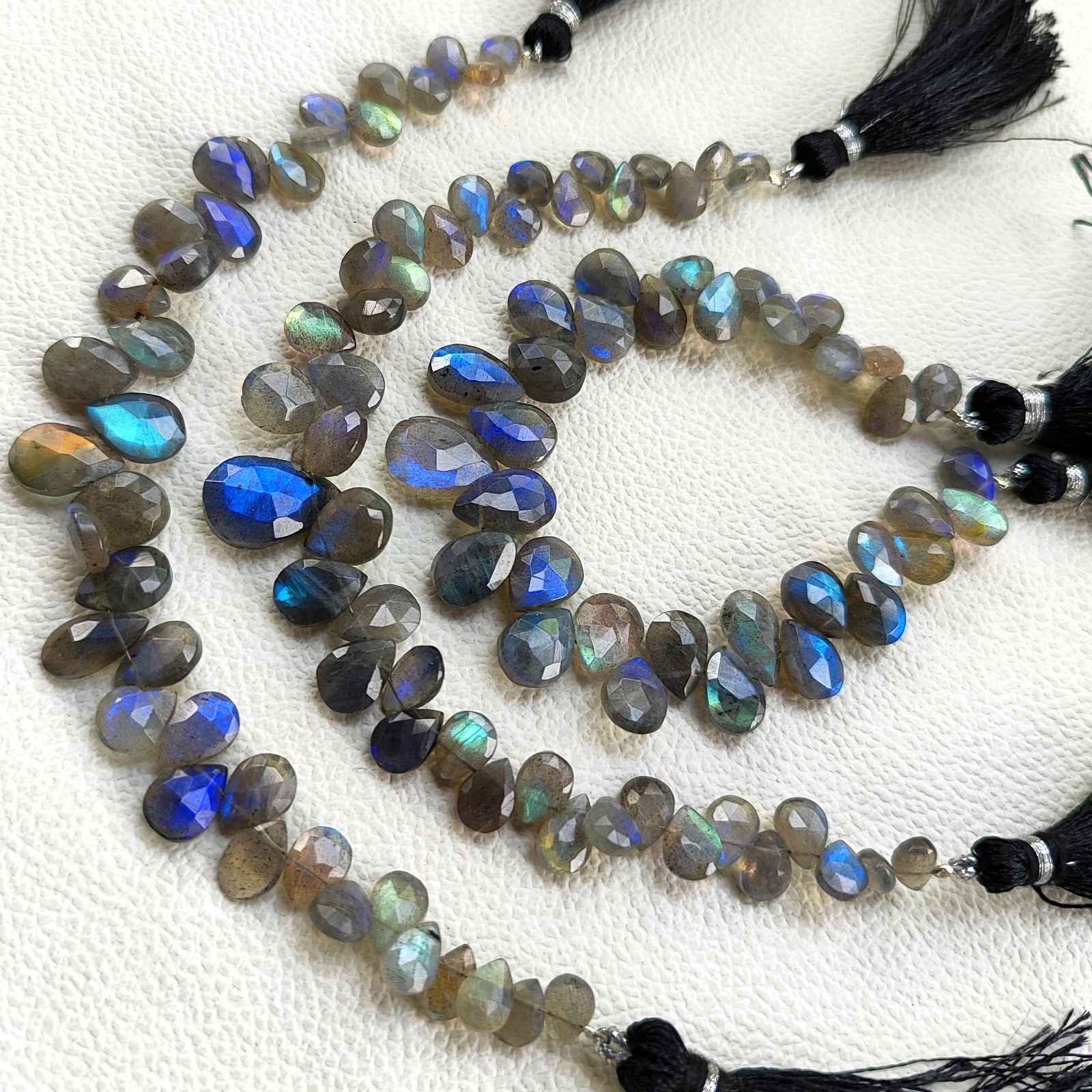 Rainbow Fire Labradorite 7″ Strand Pear Faceted Beads 8x6mm to 13x10mm Size