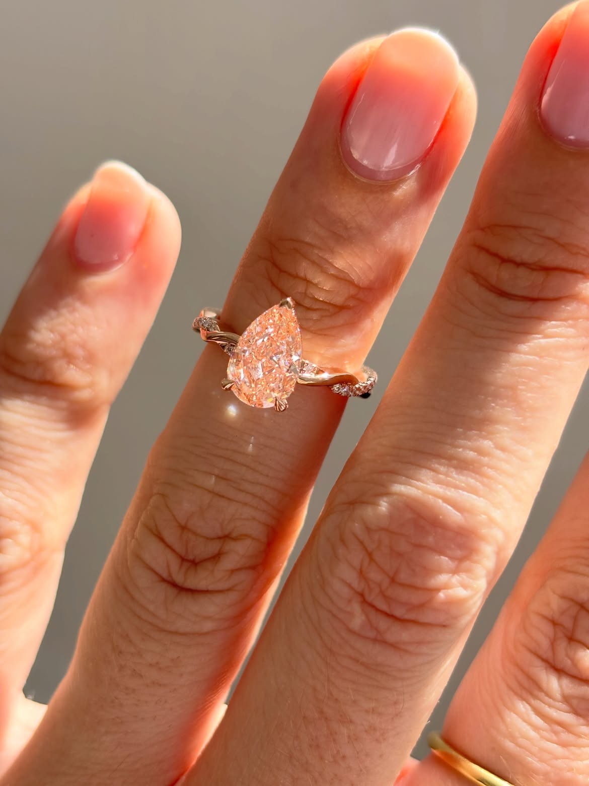 1.20Ct Pear Cut Natural Morganite Diamond Wedding Ring 14K Rose Gold Size 7 8 9