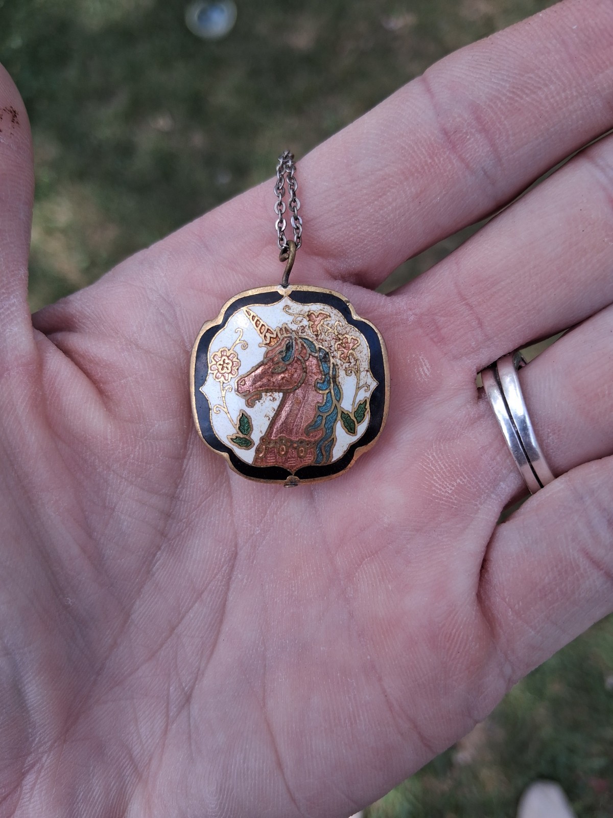 Vintage Cloisonné Mystical Unicorn Pendant