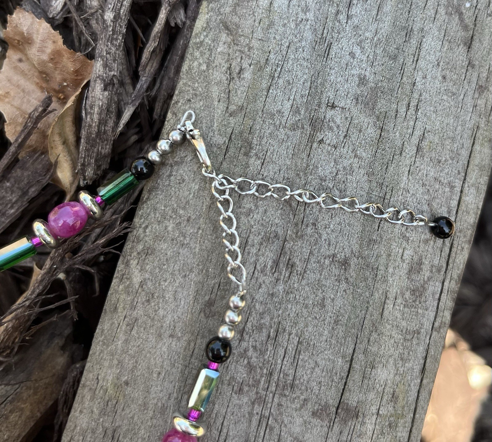 Handcrafted Ruby Zoisite Druzy Pendant Necklace & Pink Tourmaline RARE w/ black