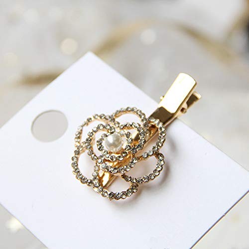 2Pcs Rhinestone Crystal Pearl Flower Beak Duckbill Alligator Clip Pin Hair