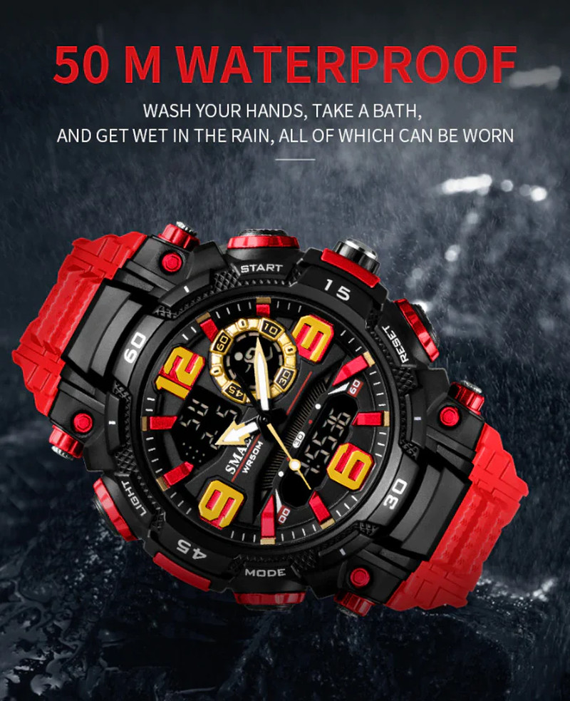 Men’s Military Digital Analog Dual Time Sport Watch Waterproof 50M LED Stopwatch