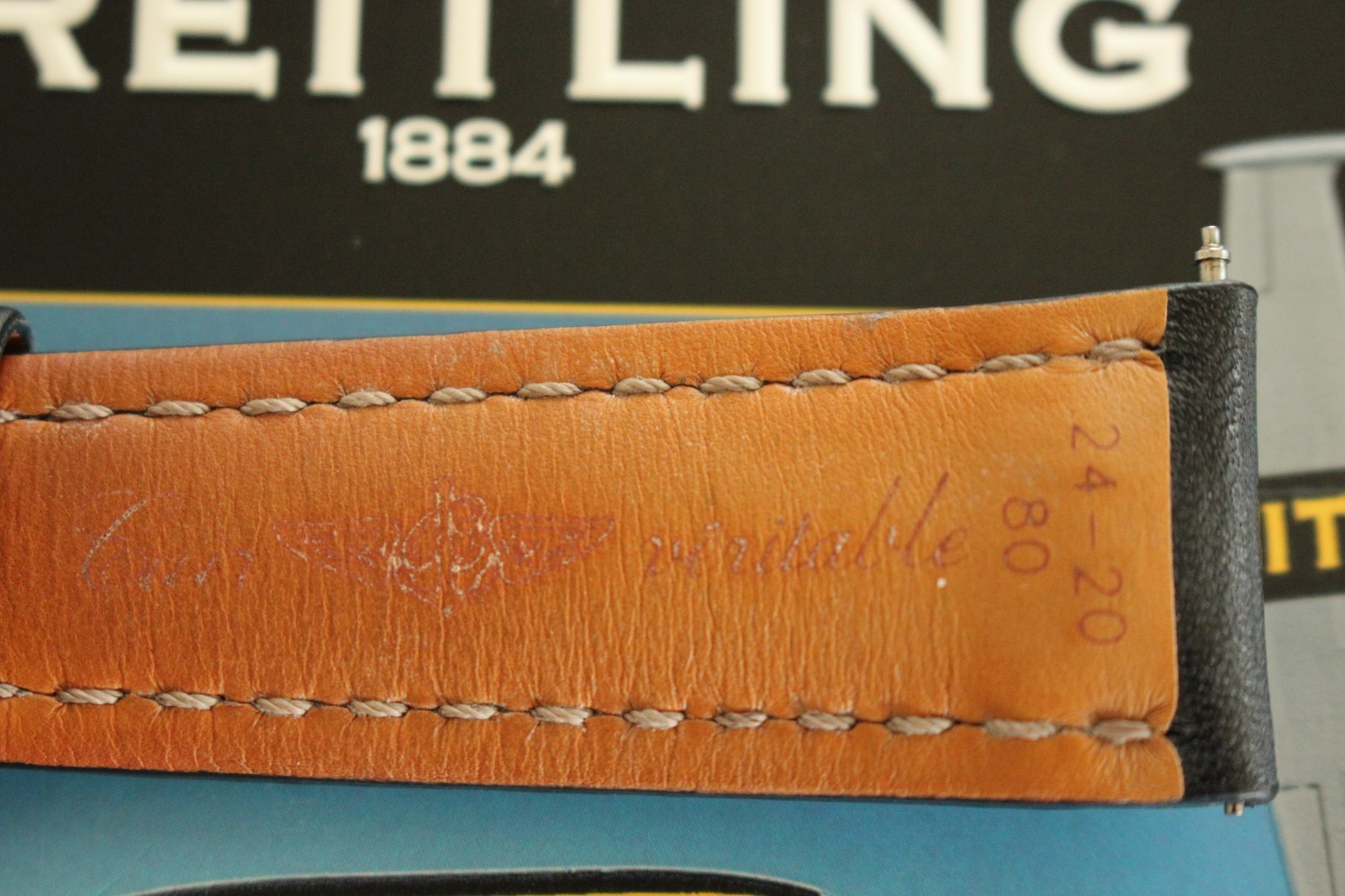 BREITLING 441X 24-20 BLACK SMOOTH CALF TONGUE BUCKLE WATCH BAND WATCHBAND STRAP