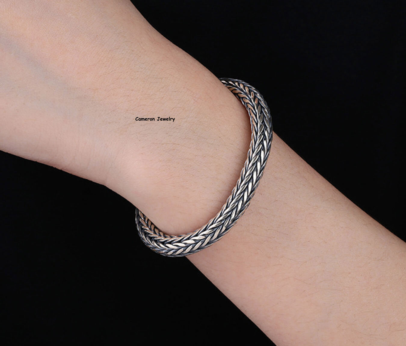 Solid 925 Sterling Silver Chain 6.5mm Braided Wheat Link Bracelet 7.9-8.3inch