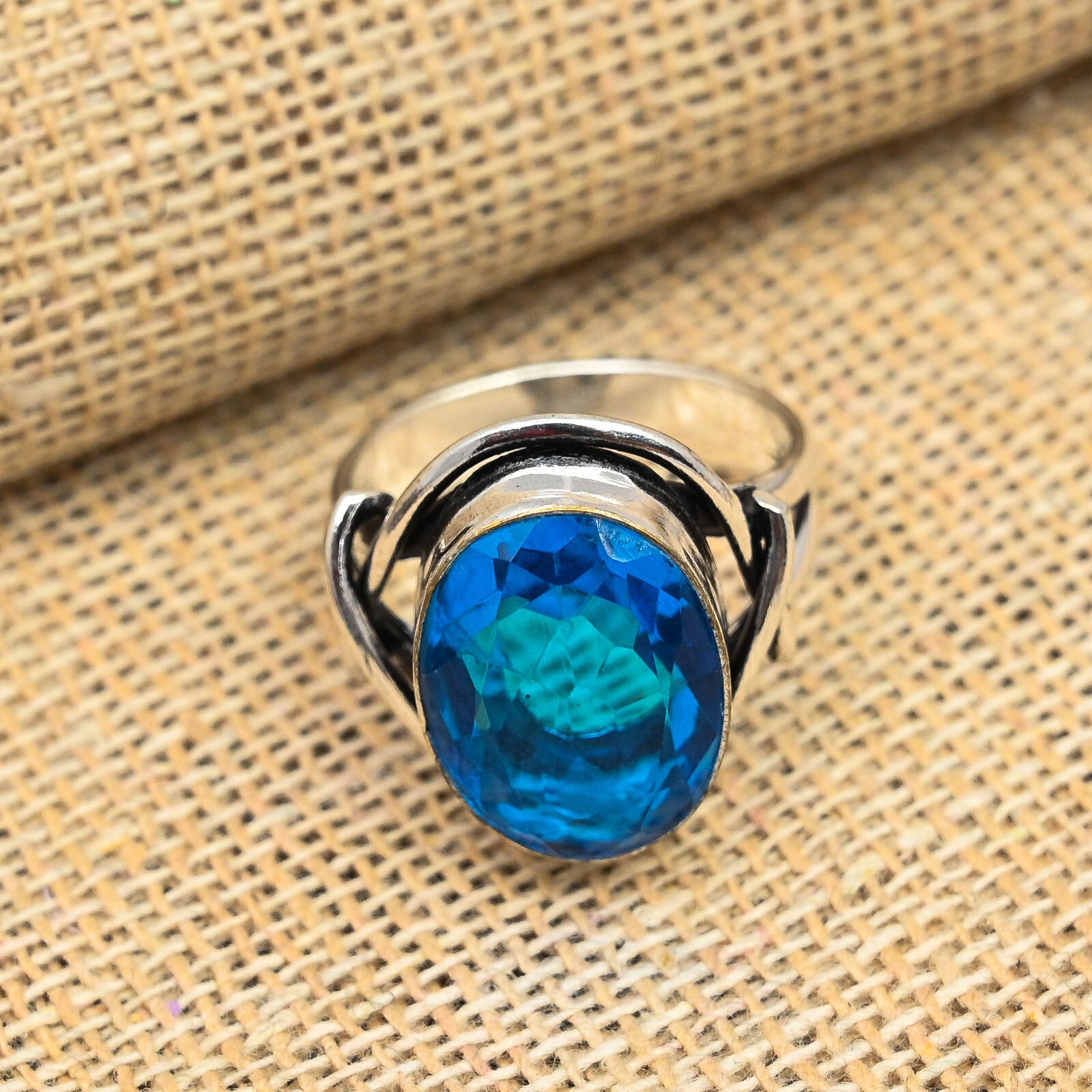 London Blue Topaz Gemstone Handmade 925 Sterling Silver Ring Jewelry