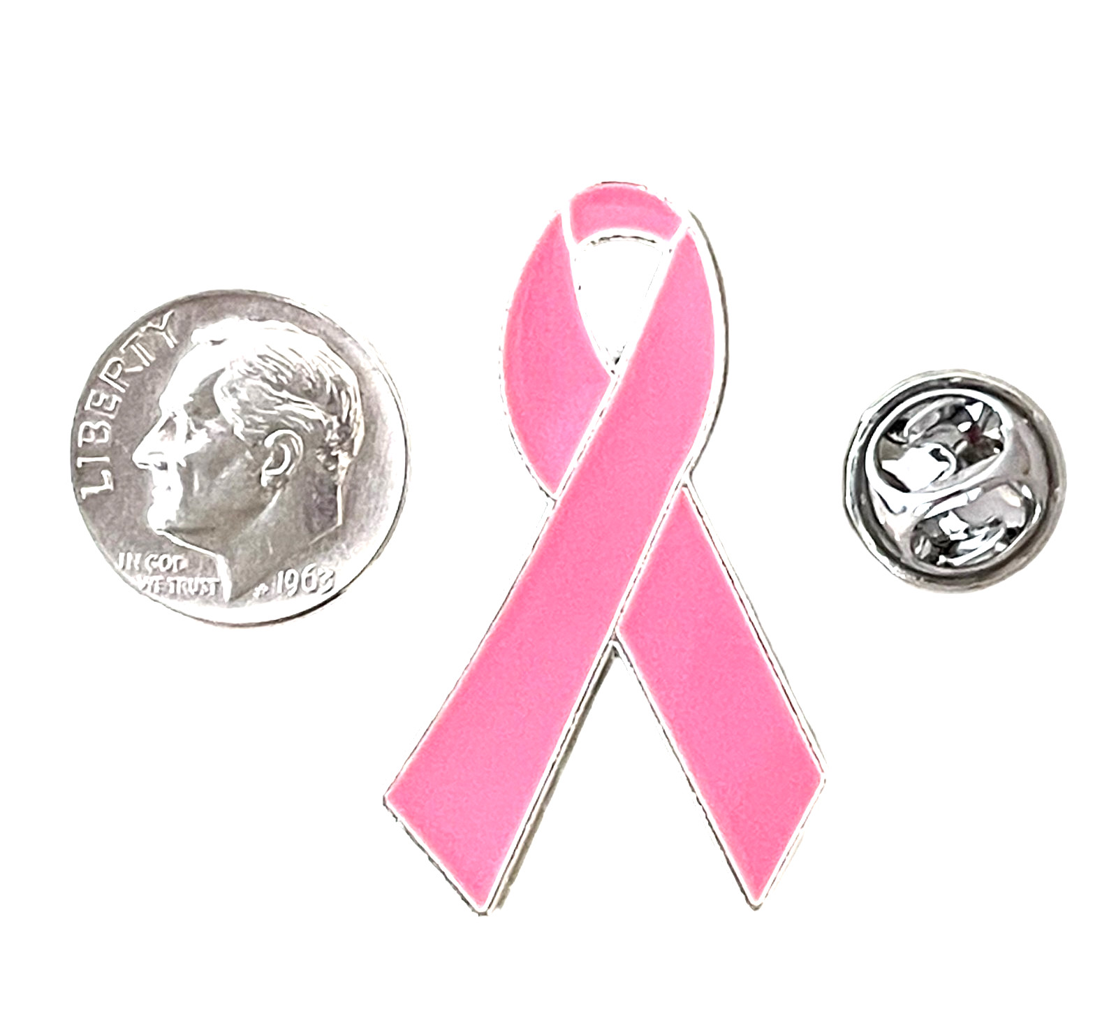 Pink Breast Cancer Awareness Hope Ribbon Silver Lapel Spot Pin Brooch 26mm