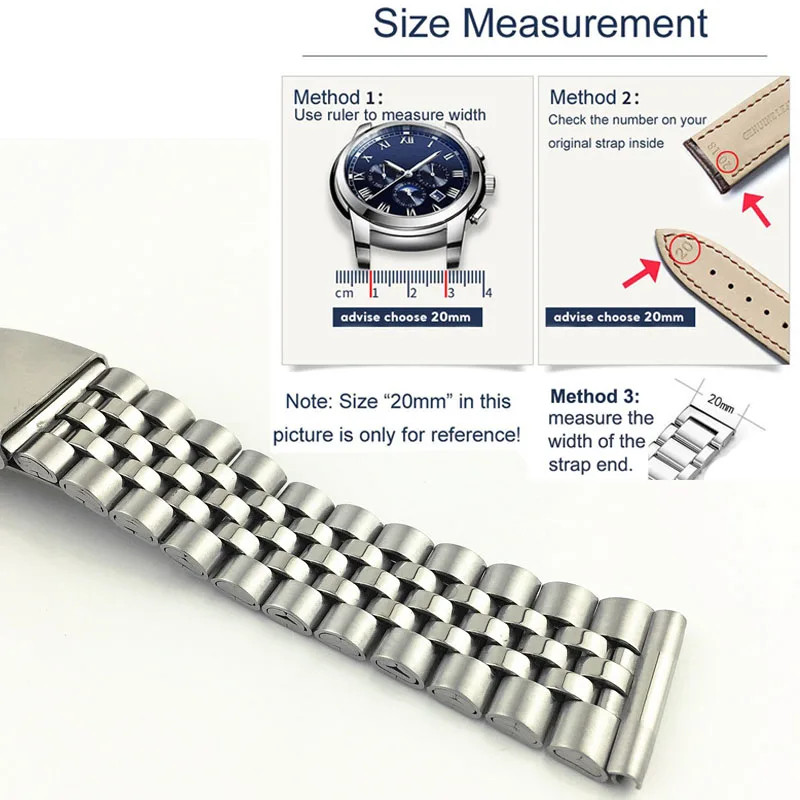 Double Deployant Piece Steel 5 Rows Watch Band 18mm 20mm 22mm Strap Belt & Tool