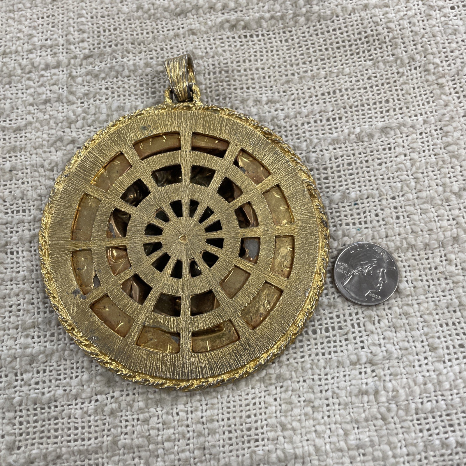 Gold & Silver Toned Large Roman Emperor Nero Aureus Coin Replica Pendant