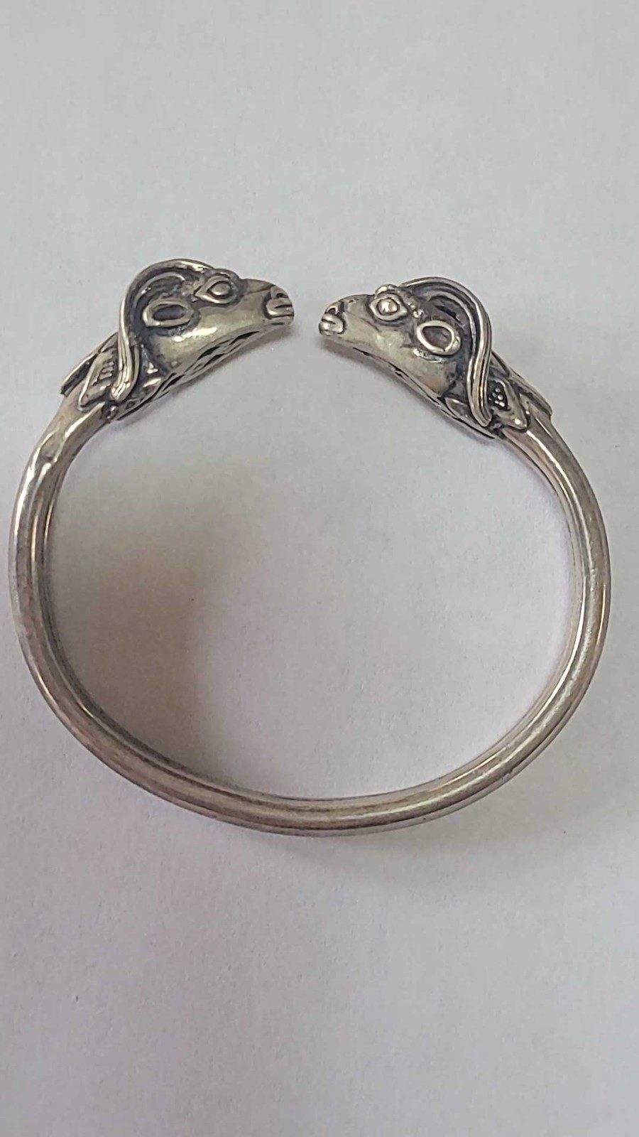 Silver Double Rams Head Cuff Bracelet Handmade Imported