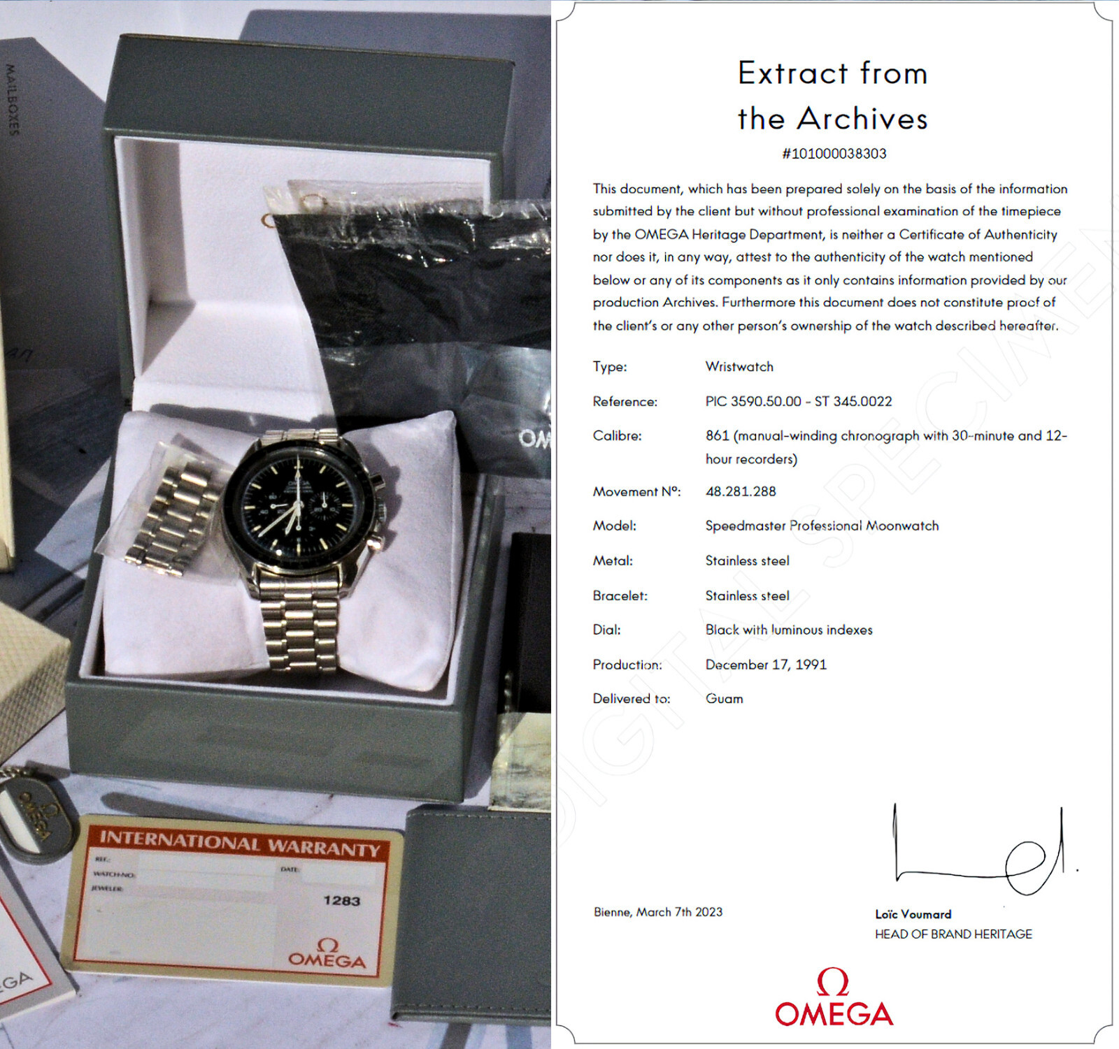 OMEGA Speedmaster Moonwatch Chrono 861 Time Machine 1991 With Extract Original &